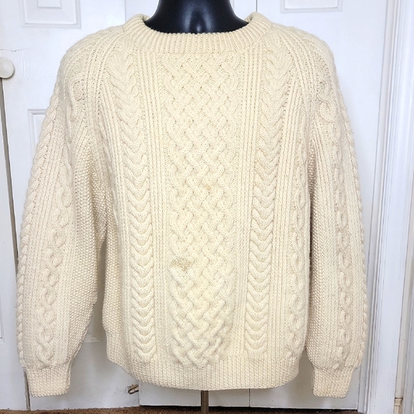 Blarney Woolen Mills Irish Fisherman Cableknit Crewneck Sweater Cream Vintage